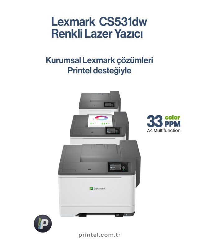 Lexmark cs 531dw, 
Colour Laser Printer Dubleks (2-taraflı) Yazdırma: Integrated Duplex Baskı Hızı: Renkli 33 sayfa/dakika'ya kadar Tavsiye Edilen Aylık Baskı Adetleri: 1,500 - 10,000 sayfa†